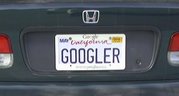A license plate seen in the Googleplex parking lot